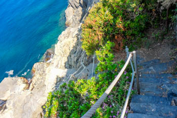 Zejście nad wodę ze Ścieżki Miłości, Lazurowa Ścieżka, Cinque Terre, Włochy