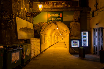 Tunel do dworca kolejowego w Manaroli i początku Ścieżki Miłości w stronę Riomaggiore, Lazurowa Ścieżka, Cinque Terre, Włochy